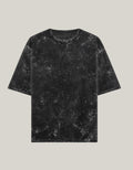 StrykDrift black acid wash oversized crew neck t-shirt with a vintage lived-in streetwear aesthetic.