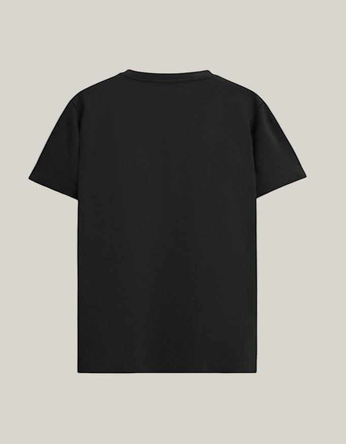 StrykDrift Essential Everyday black crew neck t-shirt, back view, featuring a clean minimalist design.