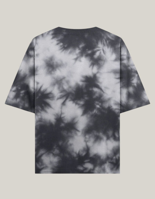 StrykDrift unisex oversized tie-dye t-shirt in black and grey heavyweight cotton-poly blend, back view.