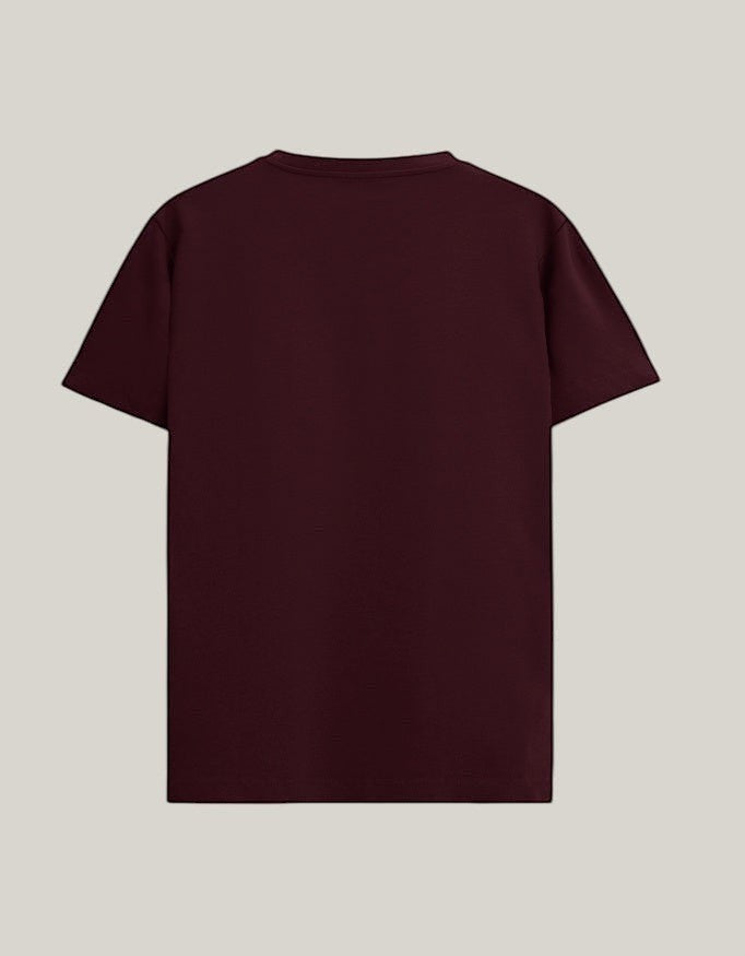 StrykDrift Essential Everyday crew neck t-shirt in deep burgundy, shown from the back view.