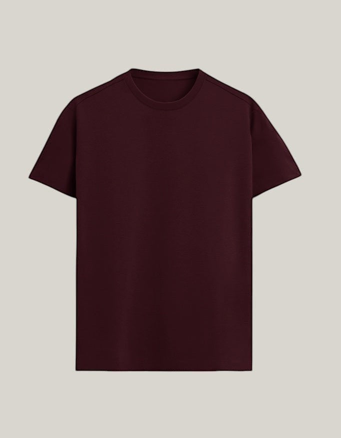 StrykDrift burgundy crew neck t-shirt with a clean minimalist design and tailored fit for everyday wear.