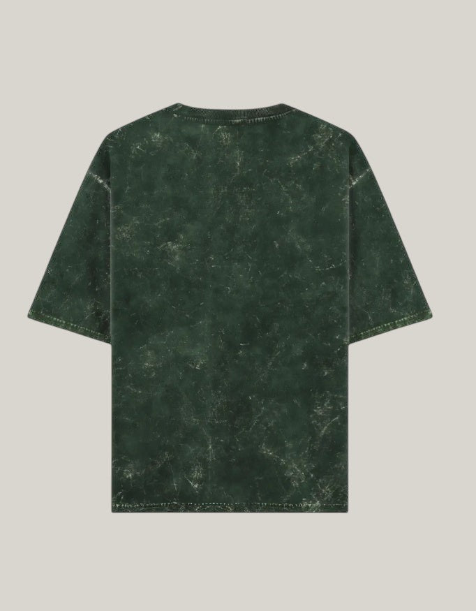 StrykDrift oversized short sleeve t-shirt in dark green with a vintage acid wash finish and crew neck back view