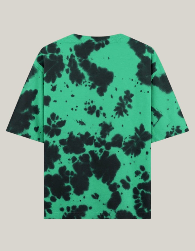 StrykDrift oversized unisex t-shirt in green and black tie-dye pattern made from heavyweight cotton-poly blend
