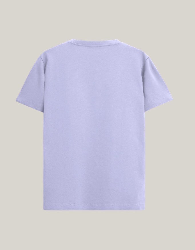 StrykDrift essential crew neck t-shirt in light lavender, back view showing a clean minimalist design.