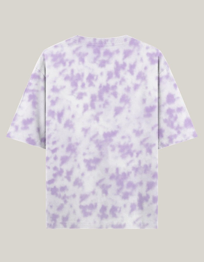 StrykDrift oversized unisex t-shirt in a unique purple and white tie-dye pattern made from heavyweight cotton blend.