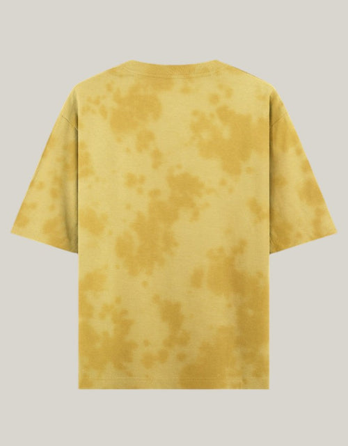 StrykDrift yellow tie dye oversized heavyweight cotton-poly blend t-shirt, back view