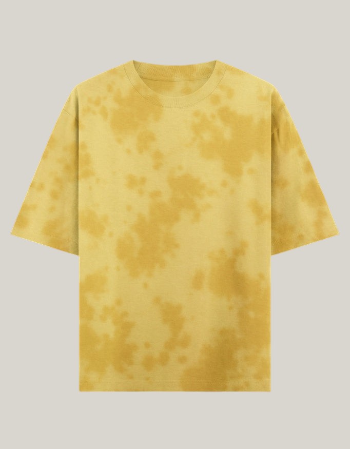 StrykDrift yellow tie dye oversized heavyweight cotton-poly blend unisex t-shirt with a relaxed fit.